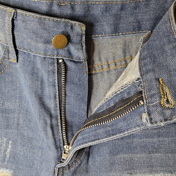 Women's Denim Star-Embellished Blue Distressed Women's High Rise Shorts Size S - Picture 5 of 12